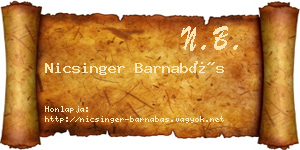Nicsinger Barnabás névjegykártya